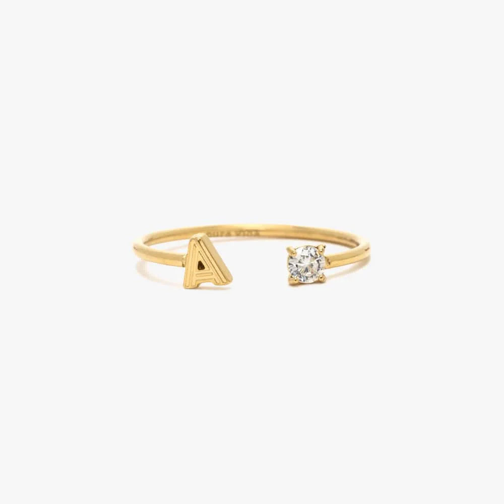 Initial Stone Open Ring