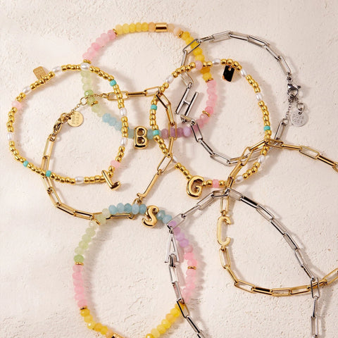Initial Pearl & Seed Bead Stretch Bracelet