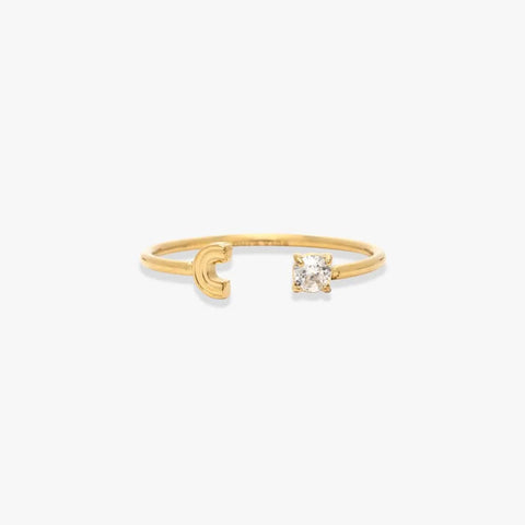 Initial Stone Open Ring
