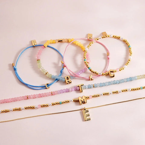 Initial Pearl & Seed Bead Stretch Bracelet